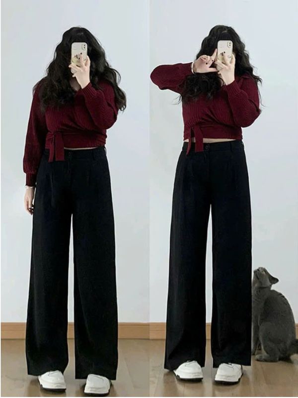 Quần ống suông đen phối đồ bigsize