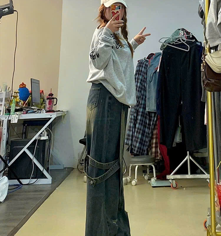 Quần jeans ống rộng wash loang phối đồ bigsize 2